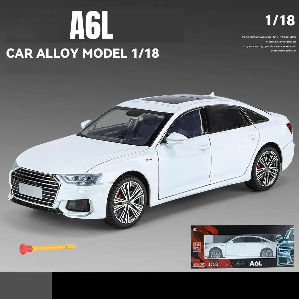 1/18 Scale A6L Toy Car Model Diecast Alloy Metal Vehicle Miniature Pull Back Sound Light Collection Gift for Boy Children Kid