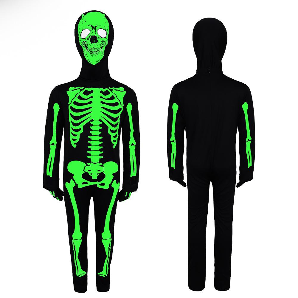 Halloween luminous skeleton cosplay children's costumes one-piece stage performance masquerade party