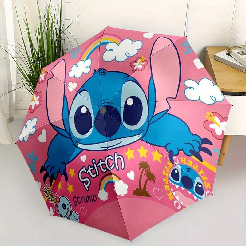 Disney Stitch Automatic Open/Close Umbrella - UV Protection Cute Umbrella with Cute Stitch Design, Portable 3-Fold Compact Umbrella