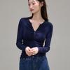Womens Elegant V-Neck Long Sleeve T-Shirt With Pleated Detail Soft Modal Blend Slim Fit Office Daily Wear