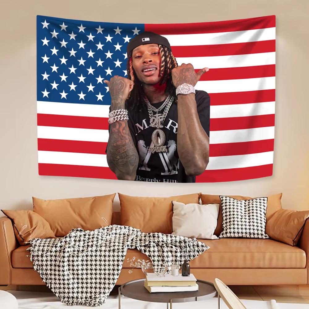 King Von US-Flagge Wandteppich Klassischer Rapper Wandbehang Dekoration Raumgestaltung Hintergrund Geburtstagsgeschenk Konzertbanner