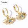 Fashion Crystal Evil Eye Charm Drop Earrings for Women Gold Plated Brass Greek Eye Dangle Hoop Earrings Birthday Jewelry Gift