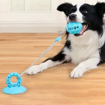 Dog Suction Cup Teething Toy with Treat Dispenser TPR Chew Ball for Small Medium Dog Promotes Dental Health And Exercise Intelligent Food Dispensing