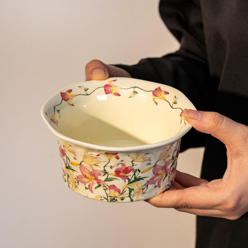 Frühlingsblumen Wasserflasche und Tasse Set Große Kapazität Abgedeckter Becher Hohes Erscheinungsbild Haushalt Keramik Wasserbecher Als Souvenir für Mädchen