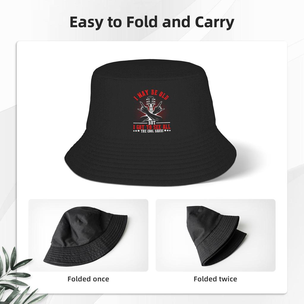Unisex I May Be Old But I Got To See All The Cool Bands Bucket Hat Foldable Fisherman Hats Summer Korean Fishing Caps Outdoor