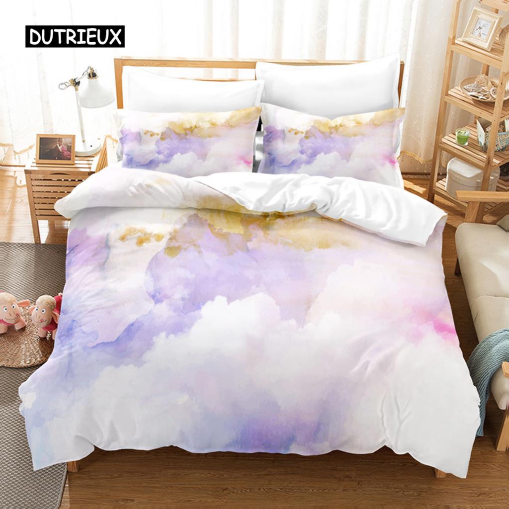 Sada povlečení Clouds Iridescent Dream Cloud Sada ložního prádla Ženy Kawaii Estetický styl King Size 2/3 ks Polyesterový povlak na přikrývku