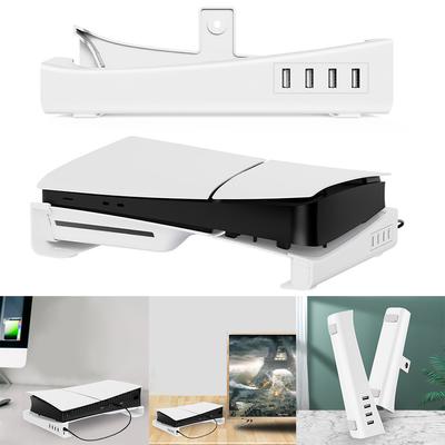 Für PS5 Slim Halter Horizontale Halterung Ständer mit Typ-C Lade Port &4 Datum Transfer USB 2,0 Hub Basis für Playstation 5 Slim