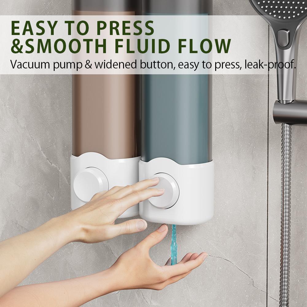 500ml Dark Gray ABS 2-Chamber Wall-Mounted Refillable Shampoo & Conditioner Soap Dispenser for Bathroom & Hotel Use No Drill