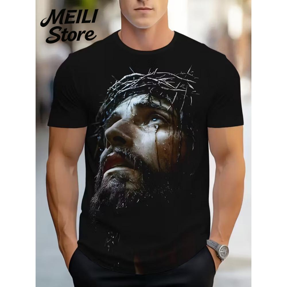 Herren 3D Jesus Druck T-Shirt Kurzarm Lässig Rundhals Betende Hände Design T-Shirt für Männer Neu im Oversized T-Shirt Oberteile