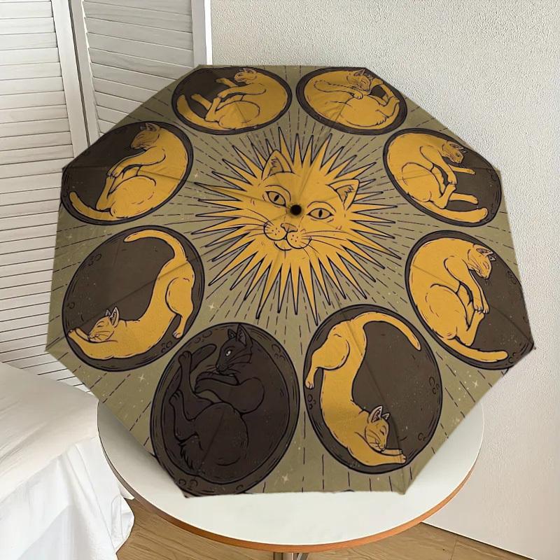 

1pc Moon Phases Cats Mandala Artwork Umbrella with Plastic Handle,Suitable for All Seasons Home Travel Outdoor UmbrellaDD1580
