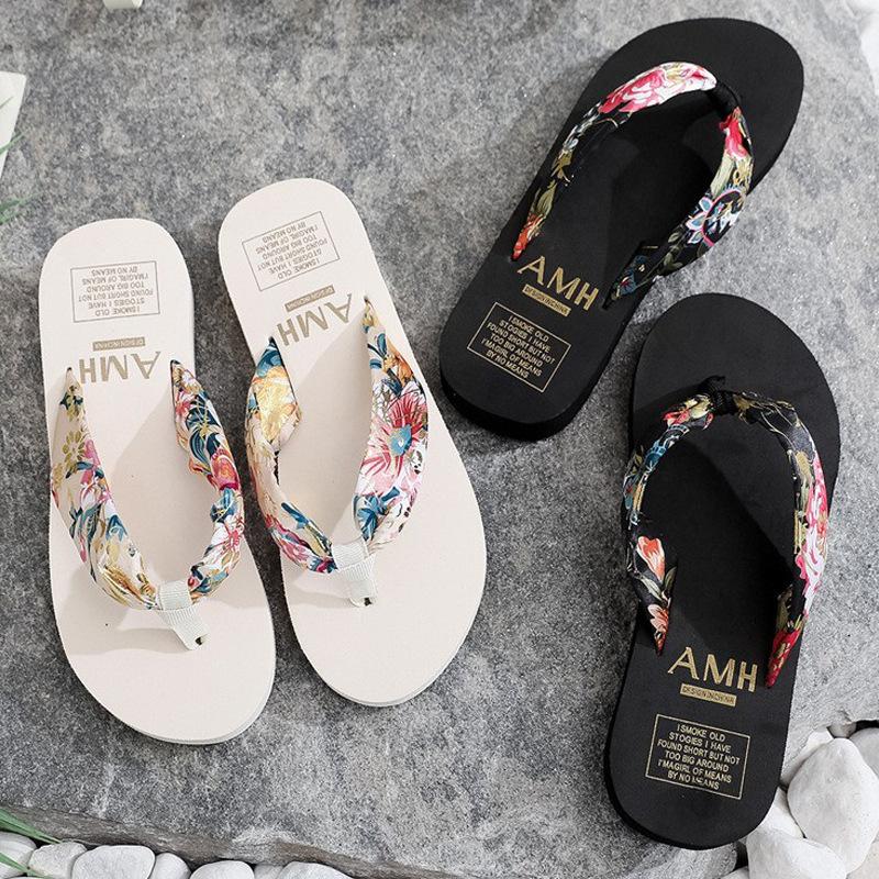 Summer flip-flops women's bohemian satin strap casual lame heel beach women's slippers ethnic style slippers