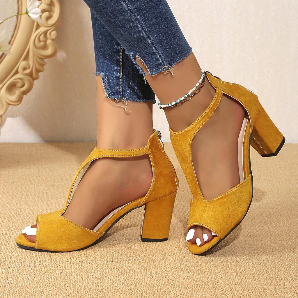 Mode Sommar Kvinnor;s Pumps Peep Toe Dragkedjeskor Höga Fyrkantiga Fyrkantiga Skor Klänning Enradigt Spänne Kilklackar Utomhusskor för Kvinnor 2024