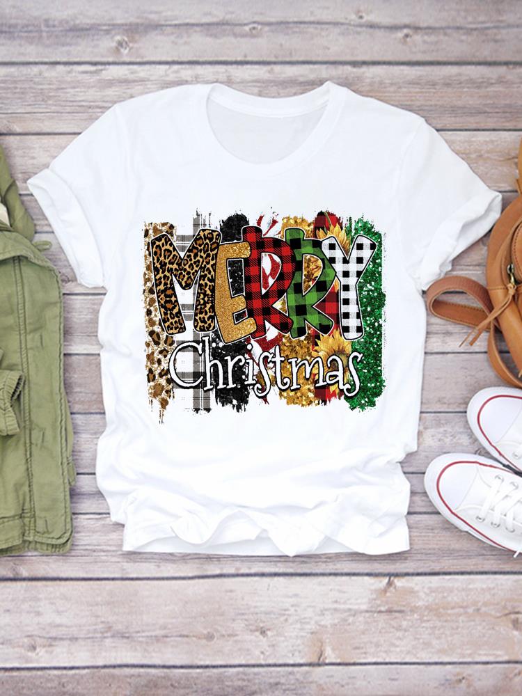 Printed Lady Clothing Fashion Christmas Women Plaid Truck Tree Trend 90s Short Sleeve TShirts New Year Graphic T Top Tee