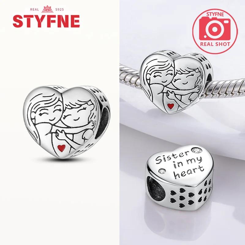 

S925 Silver Forever Love Mother Family Sister Heart Charms Beads Fit Original Bracelet Charm Diy Family Gift for Women
