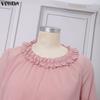 VONDA  Women's Tops Casual Ruffle Neck Long Sleeve  Pleated Layers Blouse
