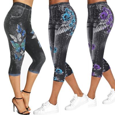 Women's Butterfly Printed  Pants Jogger Yoga Workout Pants Denim Pants