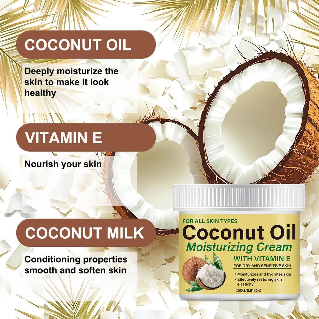 Coconut Oil Moisturizing Cream-Nourishing Dryness, Brighten Skin-Soothing Effect-Suitable For All Skin Types, 250g