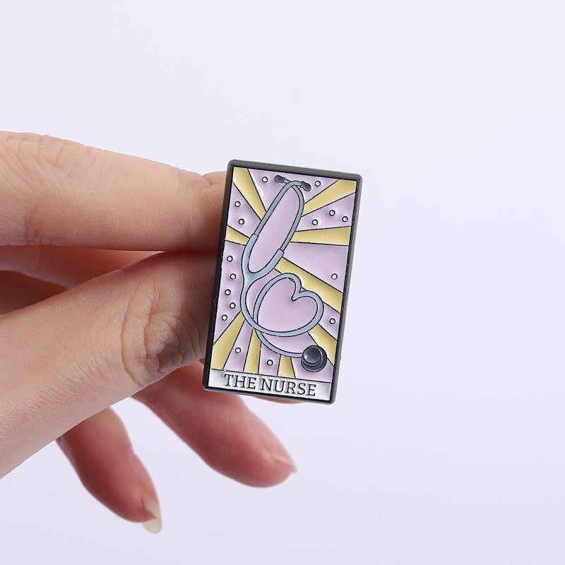 The Nurse Tarot Card Enamel Pins Custom Stethoscope Brooches Medical Badges Clothes Registered Nurse Jewelry Gift for Friends