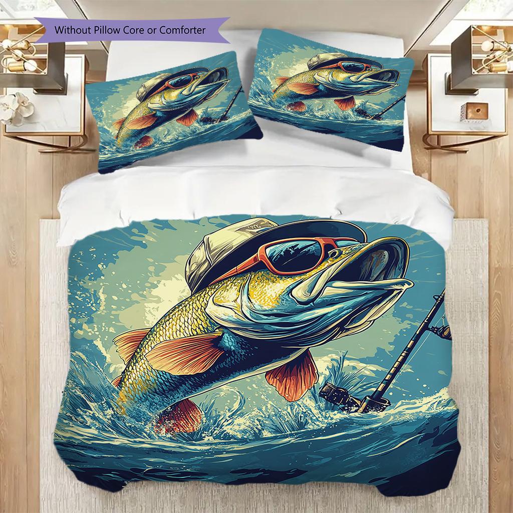 Fish Pattern Bedding Quilt Set Quilt Cover Pillowcase Home Decoration Birthday Gift (1 * duvet cover + 2 * pillowcase, without core)