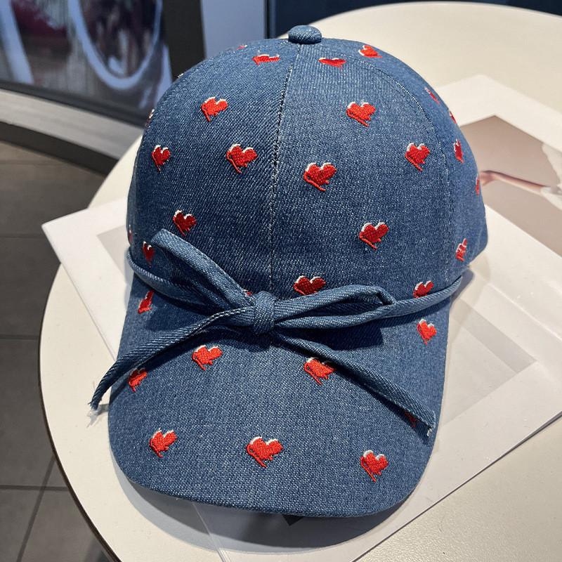 Denim Cap With Heart And Bow Design Sun Blocking For Spring And Autumn Wear