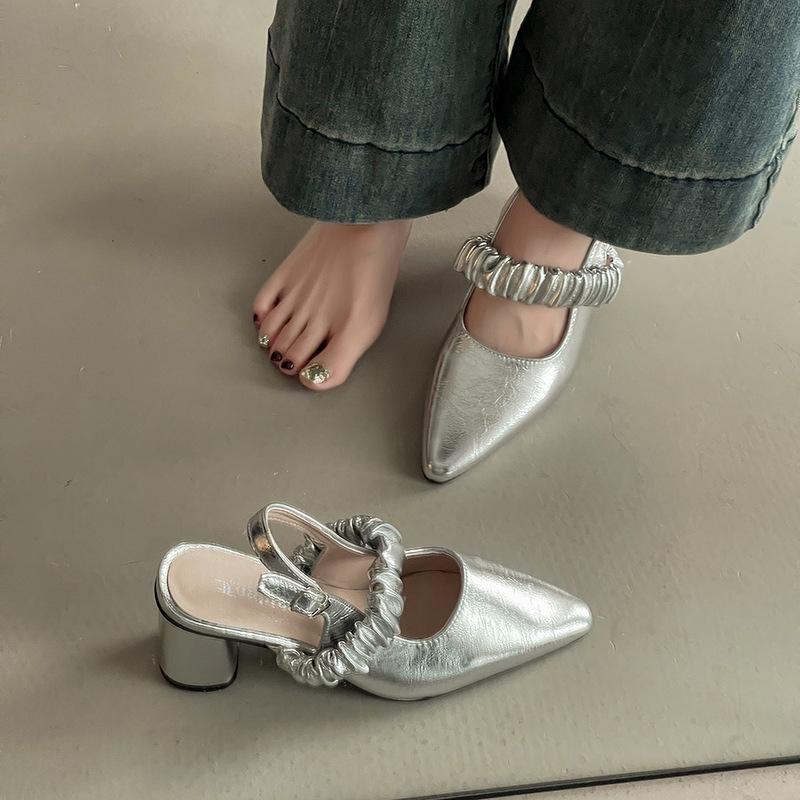 Pointed High-heeled Single Shoes Femininity French Word Belt Summer Fashion Commuting Thick Heel Heightening Bag Head Roman Sandals