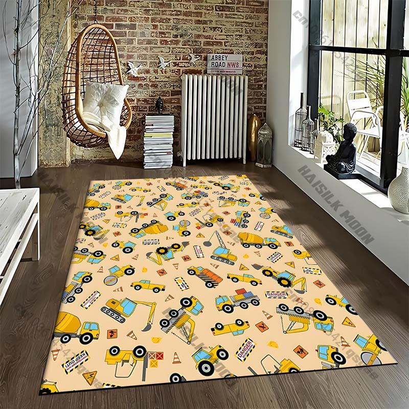 Excavator Truck Carpet for Living Room Game Rugs Soft Floor Cartoon Rugs Bathroom Rug Mat Yoga Mat Home Decor Rugs for Bedroom