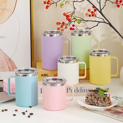 650ml 304 Edelstahl Kaffeebecher mit Deckel Doppelschichtig Verbrühsicher Isolierte Wasserflasche Milchbecher mit Henkel Teetasse