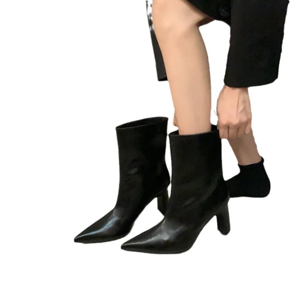 Pointed Toe Silvery High Heels Luxury Women Ankle Boots Sexy Leather Shoes 2025 Fashion Party Pumps New Slip-on Snow