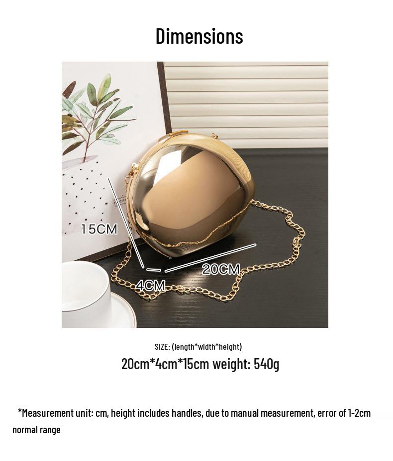 2025 Glänzendes Gold Metallic Gänseei Acryl Clutch