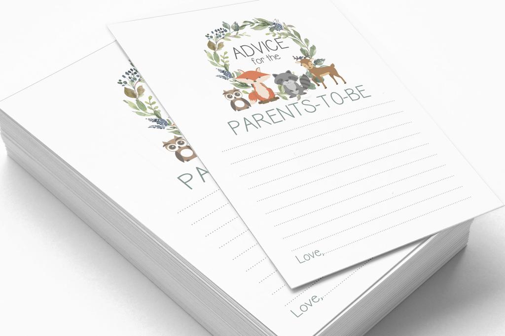 Inkdotpot 50A  Advice CardsA  For Baby Shower Game Gender Neutral Advice For New Mom & Dad Greenery & Animals Boy Or GirlA  Party