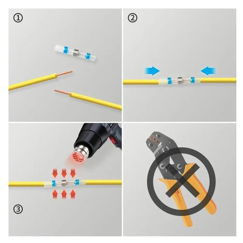 Electrical Wire Connectors Insulated Butt Splice Heat Shrink Solder Terminal Waterproof Butt Connectors Wire Cable Terminal