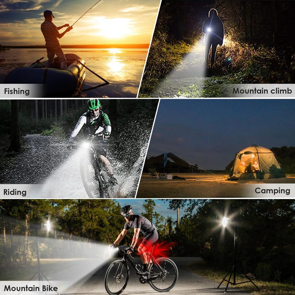KASLIGHT Bicycle USB 5 Front Rear Handlebar Motorcycle Headlight and Taillight Combination 12-Pack Lights, 10,000 Lumens, Type-C Rechargeable, Modes,