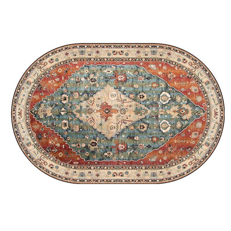 Persian Ethnic Style Carpet Decoration Living Room Oval Lint-free Non-slip Sofa Rug Bedroom Bedside Easy Clean Foot Mat Washable