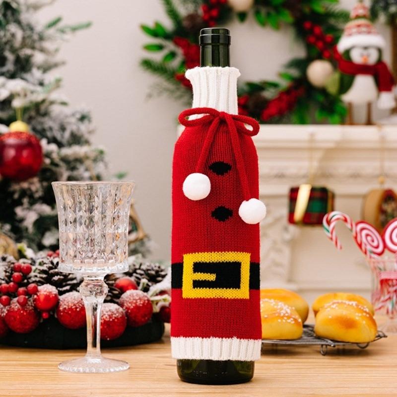 3Piece Festival Snowflake Knits Wine Bottle Sleeves Wine Bottle Cover For Christmas Celebration Festival Wine Dress