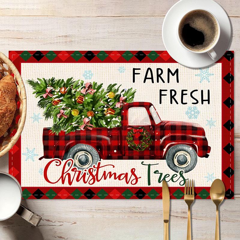 

Рождественские праздничные подставки под тарелки Водонепроницаемые, Коврики для кофейного столика с рисунком рождественской елки для дома и отеля, Праздничные подставки под тарелки для сервировки стола 30 * 45cm waterproof linen