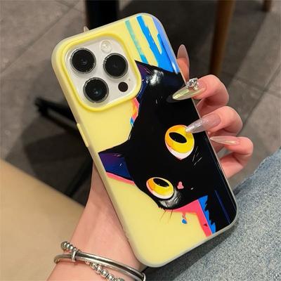 Želé 2 v 1 pouzdro na mobilní telefon pro Apple Lehký luxus Prémiové pouzdro na mobilní telefon 2 v 1 Pouzdro na mobilní telefon Malá černá kočka Kreslený Roztomilý