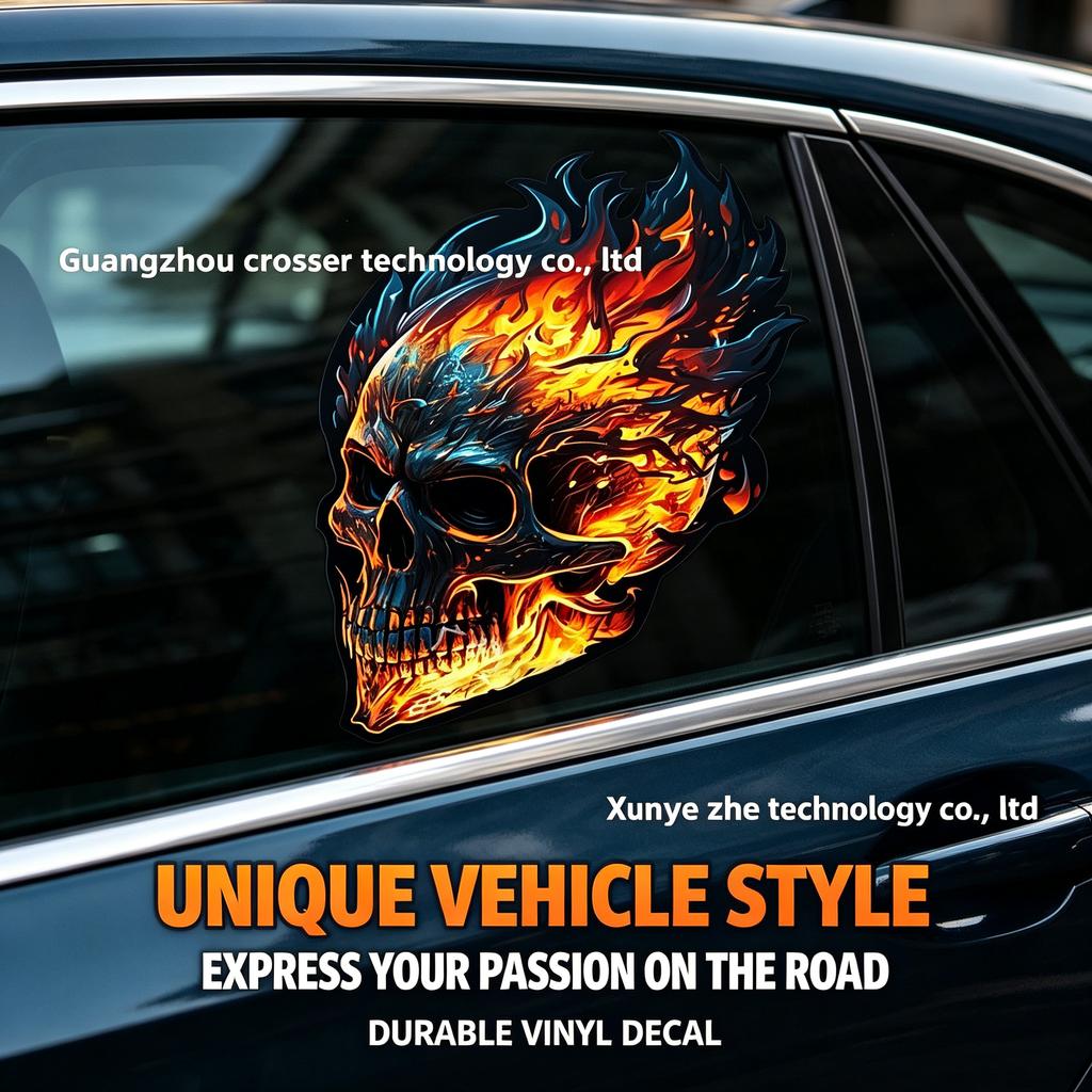 Pegatina de coche con diseño de calavera de fuego para ventana y carrocería, adhesivo de vinilo duradero