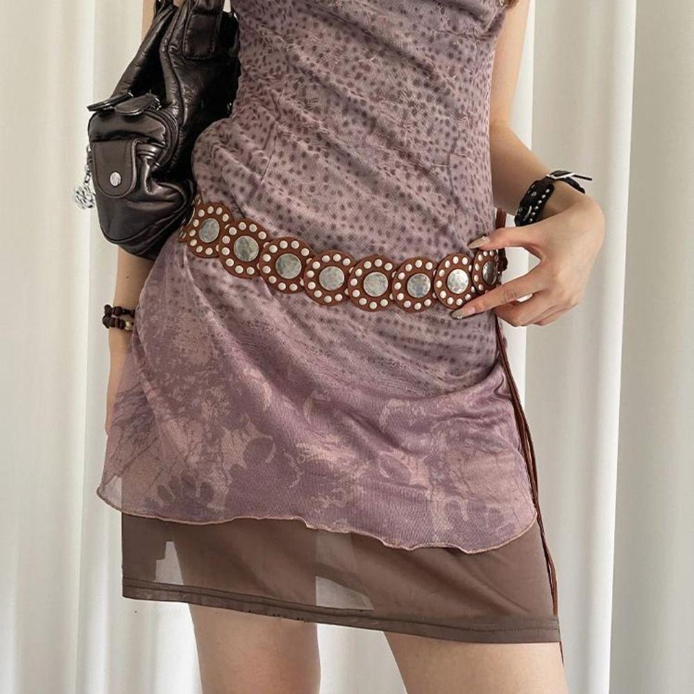 Black Coffee Women's Rivet Belt Round Dress Jeans Belt Trendy Leather Waist Belt  Spicy Girls