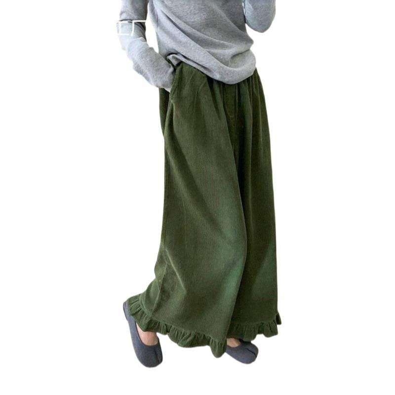 Pantaloni in Velluto a Coste a Vita Alta con Fodera in Pile Stile Hanbok per il Calore Invernale Donna Comfort Casual