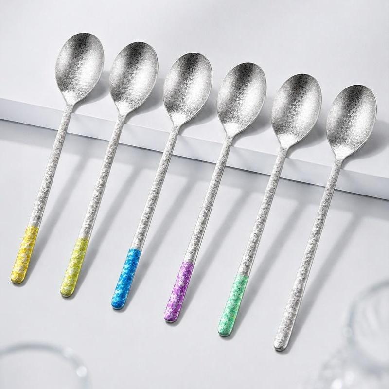 Pure Titanium Korean Style Spoons Unique Crystal Texture Colorful Handles Perfect For Home Dining Outdoor Camping Picnic Use