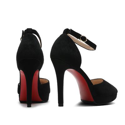 Fashion Women's Sexy Party High Heel Shoes Waterproof Platform Suede Pointed Toe Ankle Strap Hollow Hollow Femeninas Shoes