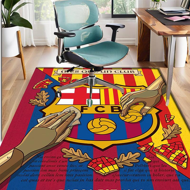 Tappeto con Motivo Calcio FC Barcelona, Tappetino Interno/Esterno, per Picnic, Sala Giochi, Camera da Letto, Ufficio, Soggiorno, Tappeto Decorazione Casa, Regalo di Compleanno