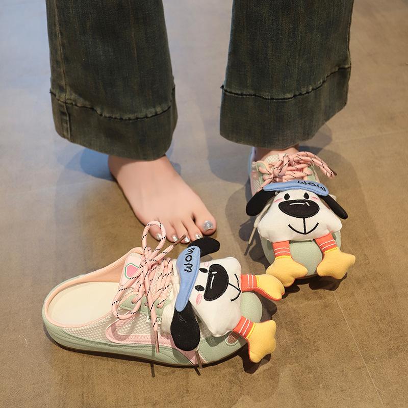 Simple and fashionable breathable bag head half slippers women's 2025 summer new heelless Forrest Gump shoes red casual cool slippers