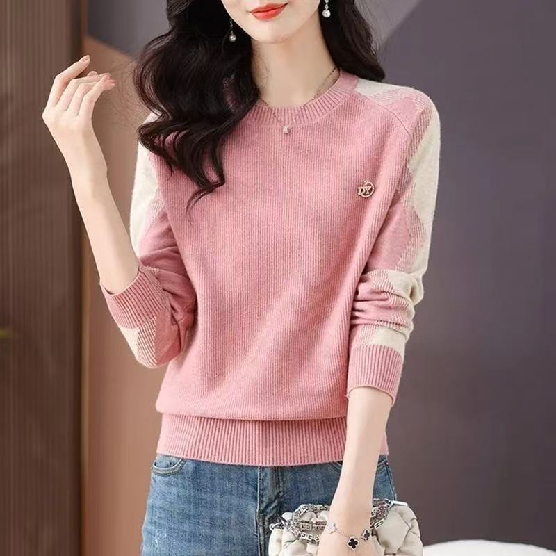 Dámské svetry pulovry korejské podzimní zimní vintage barevný blok dlouhý rukáv pletené svetry dámské oblečení dámské svetry