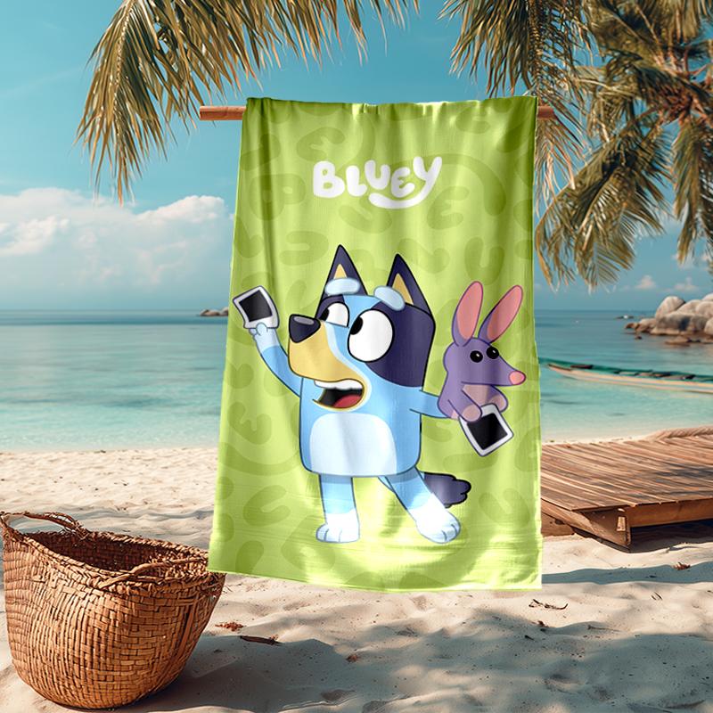 Ultra-Soft Beach Towel with Bluey Theme,Ideal for Pool - Camping, Diving - Perfect Travel Essential, Vibrant Beach Towel.