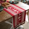 Christmas Table Runner With Woven Jacquard Snowman Deer Tassels Dining Holiday Decor