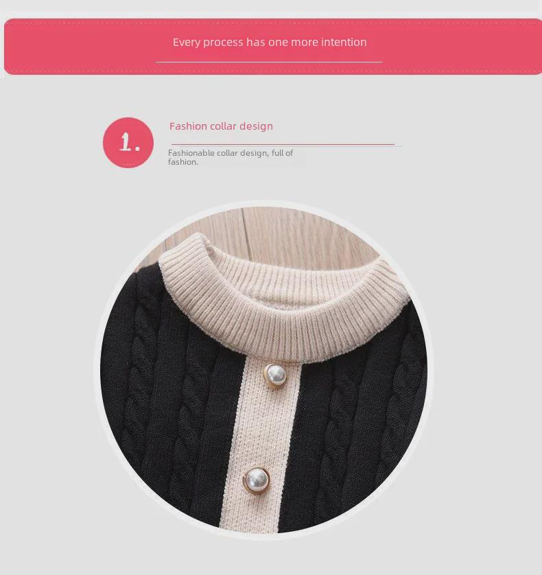 Langärmliges Strick-Pulloverkleid aus Spitze für Mädchen – Herbst/Winter im College-Stil