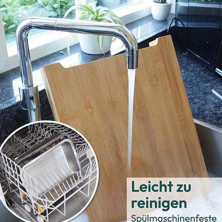 Wooden Pull-out Cutting Board with Stainless Steel Tray for Fruits, Vegetables, and Meat.