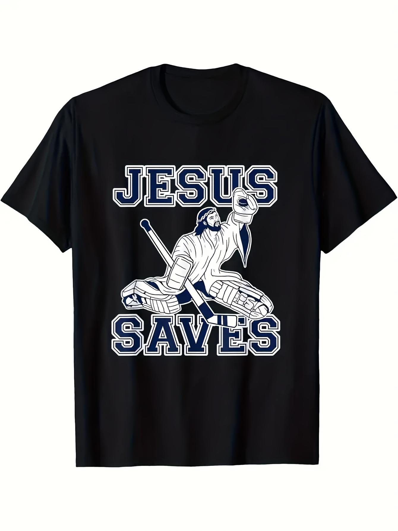 Funny Hockey Jesus Saves Graphic TShirt 100 Cotton ONeck Short Sleeve Summer Casual Mens Tshirt Streetwear S