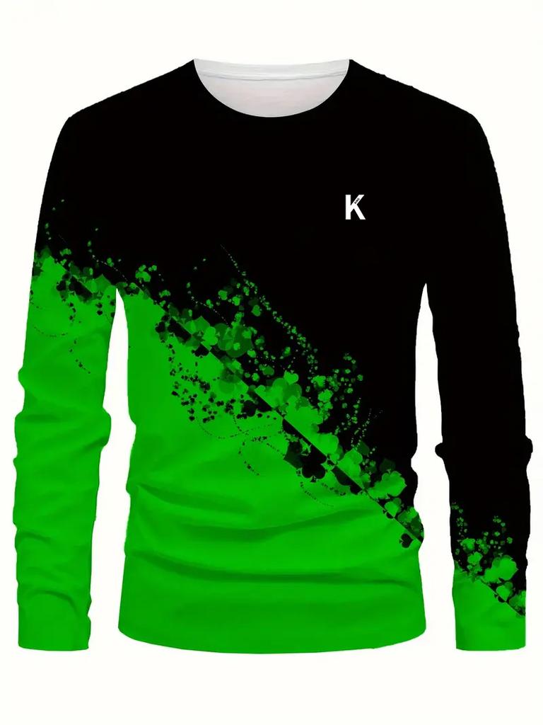 Fashionable and casual 3D digital printed men's street style round neck long sleeved T-shirt